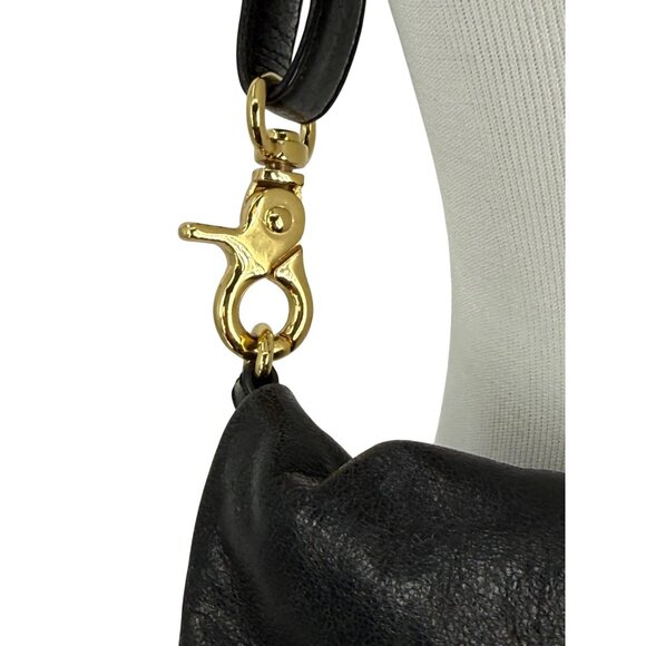 Tory Burch Black Leather Fold-Over Adjustable Strap Gold Tone Logo Crossbody Bag - Picture 14 of 16